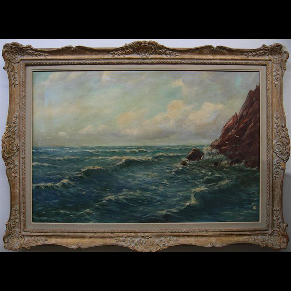 Appraisal: INDISTINCTLY SIGNED - GUYLA TH CENTURY HUNGARIAN SEASCAPE OIL ON