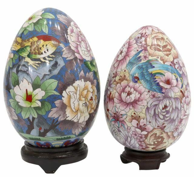 Appraisal: lot of Chinese cloisonne enamel eggs comprising with blue birds