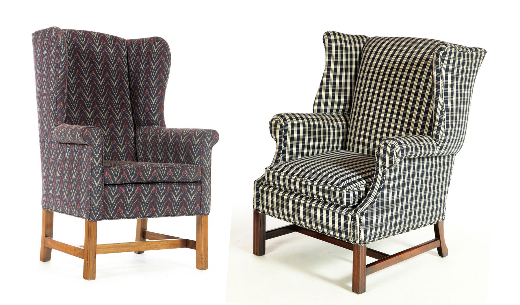 Appraisal: TWO EASY CHAIRS American th century Both with molded legs