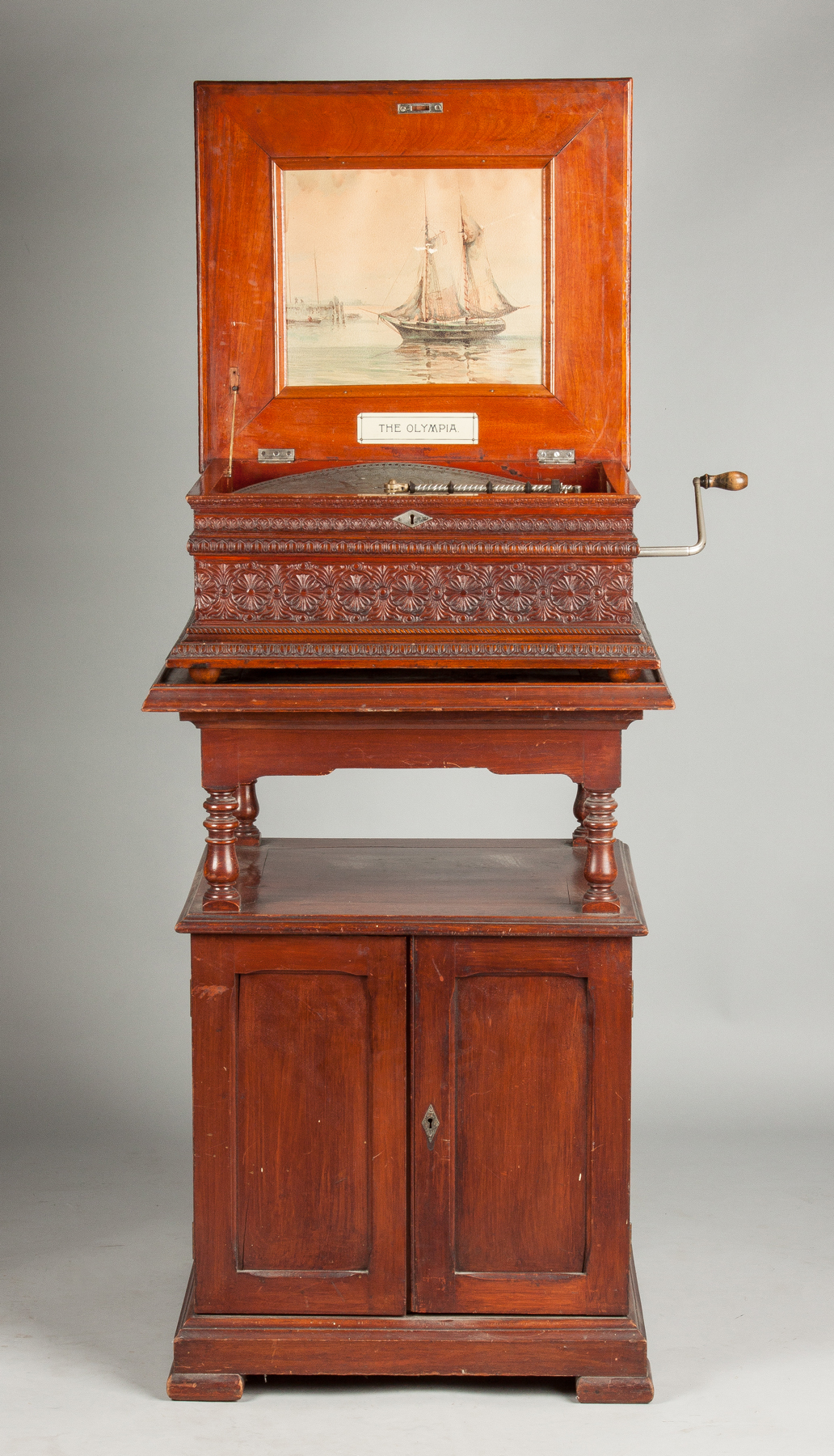 Appraisal: The Olympia Music Box on Cabinet Carved mahogany case Double