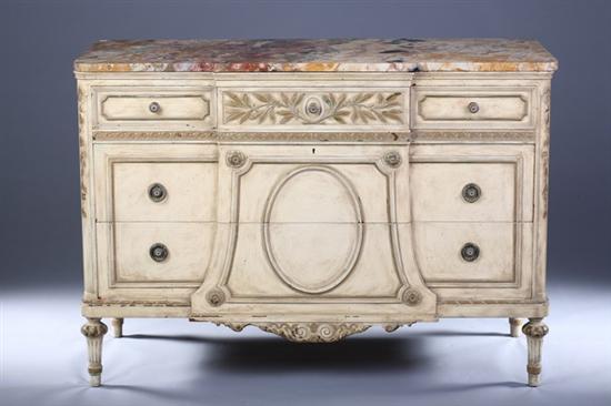 Appraisal: CONTINENTAL NEOCLASSICAL STYLE PAINTED MARBLE-TOP COMMODE th Century With mottled