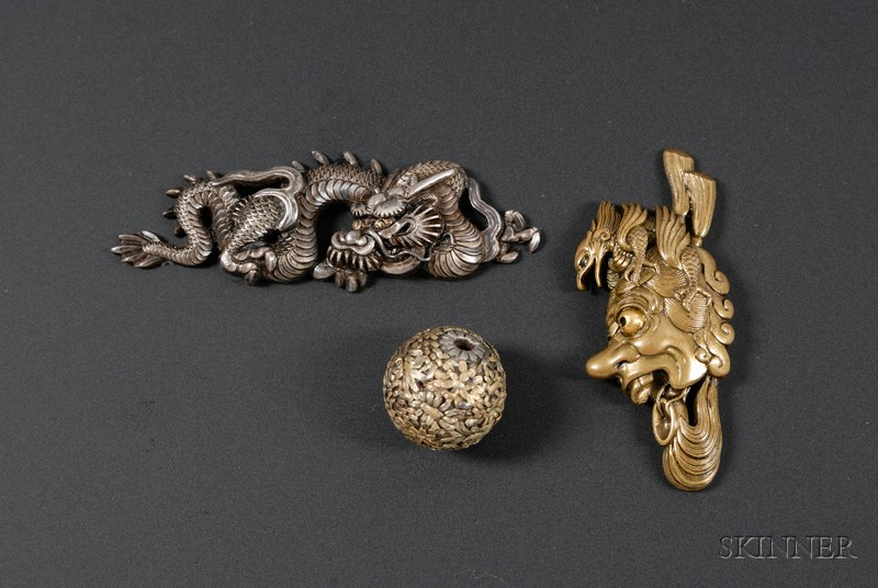 Appraisal: Three Mixed Metal Works Japan th century a silver dragon