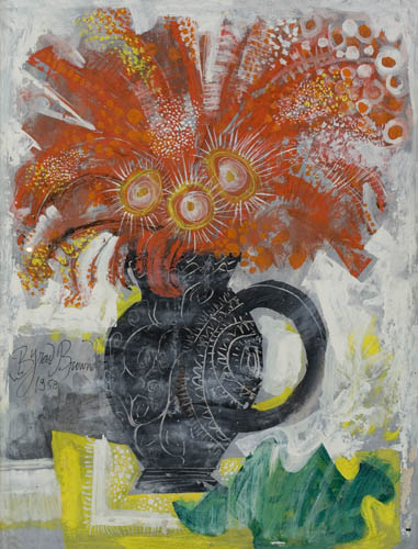 Appraisal: BYRON BROWNE Orange Bouquet in a Vase Gouache on paper