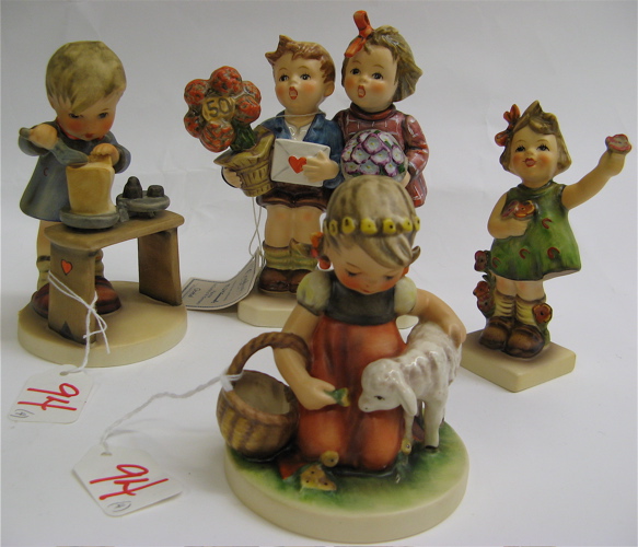 Appraisal: FOUR GERMAN HUMMEL FIGURINES all TM- A Fair Measure HUM