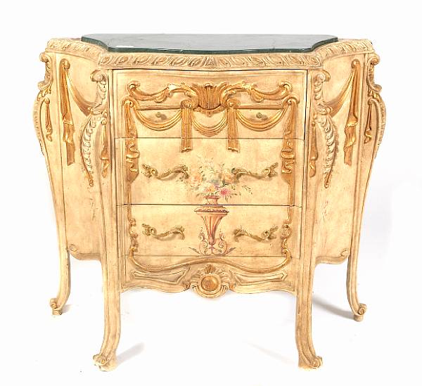 Appraisal: An Italian paint decorated and parcel gilt marble topped commode