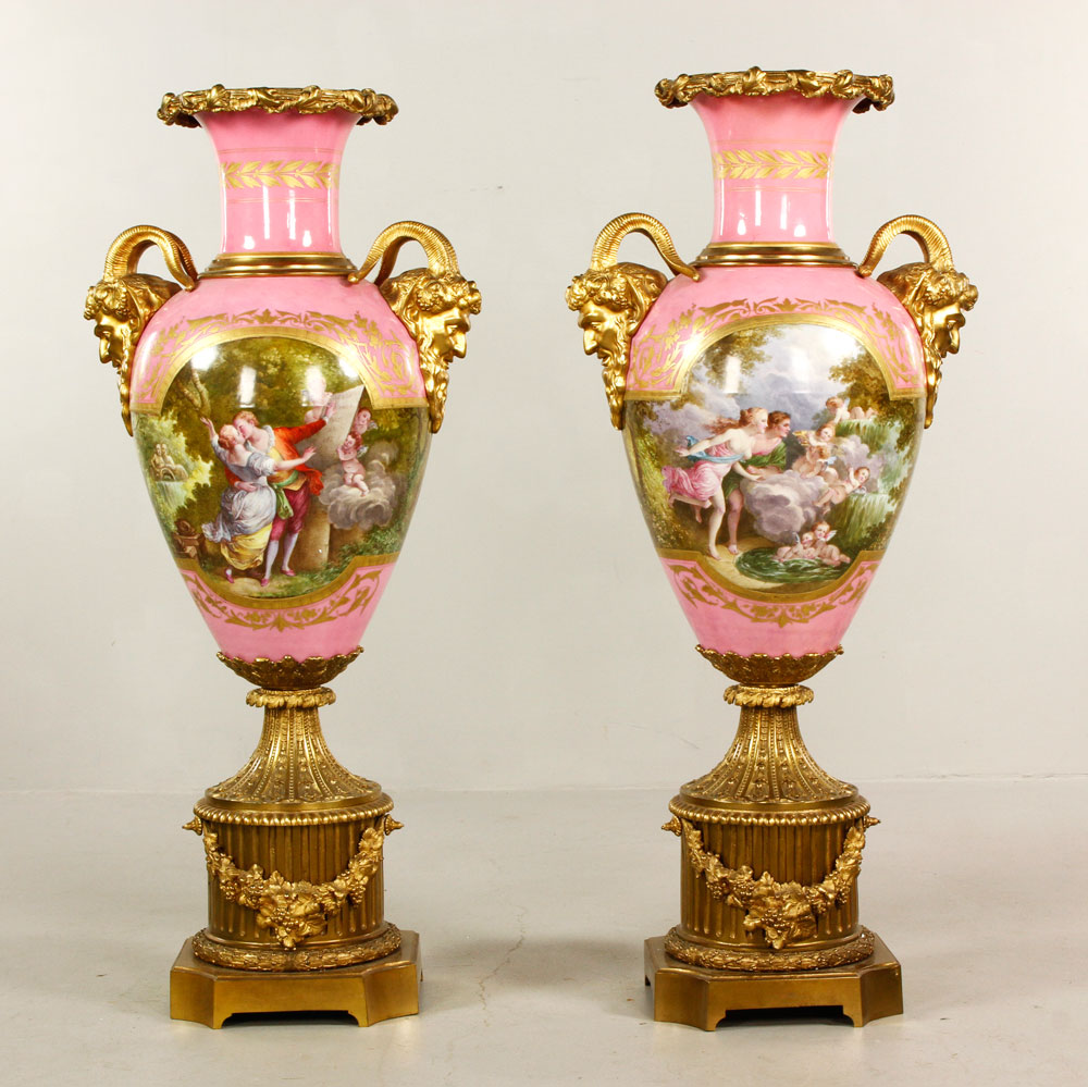 Appraisal: - Pr th C French Sevres Urns Pair of th