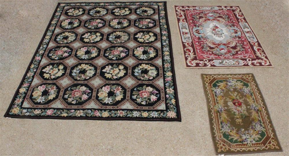 Appraisal: TWO MODERN CHINESE CLASSICAL DESIGN NEEDLEPOINT WOOL RUGS TOGETHER WITH