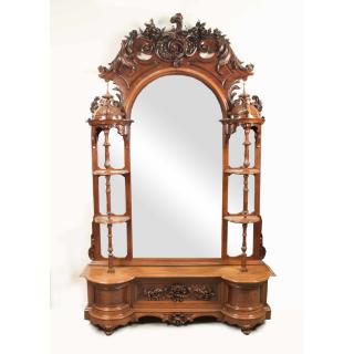 Appraisal: American Victorian Walnut Etagere American walnut etagere with mirror back