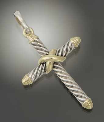 Appraisal: A David Yurman Sterling Silver and Gold Cross Pendant Sterling