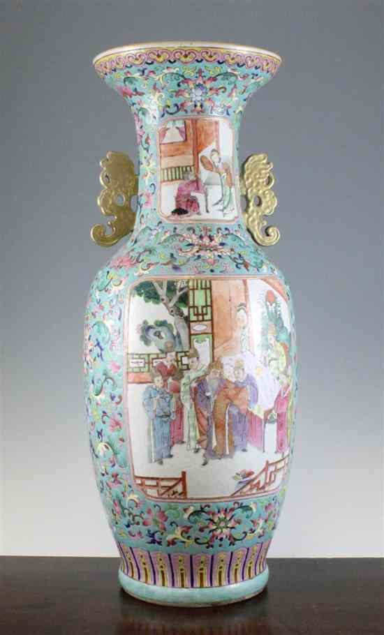 Appraisal: A large Chinese famille rose baluster two handled vase Daoguang