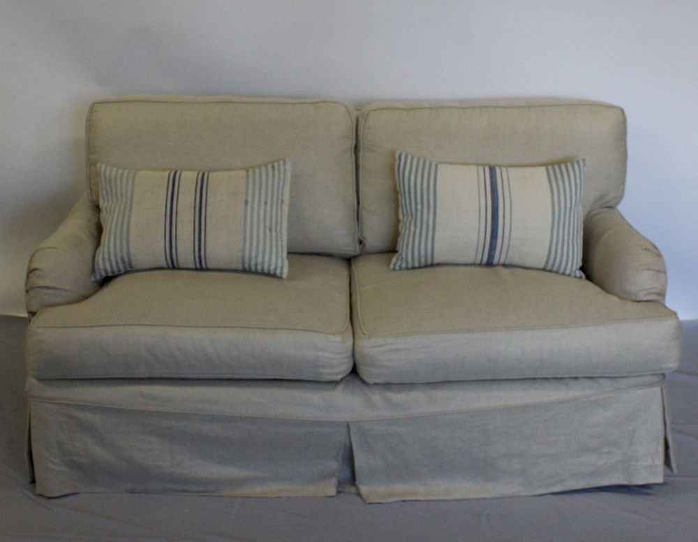 Appraisal: George Smith Slip Covered Love Seat with pillows and from