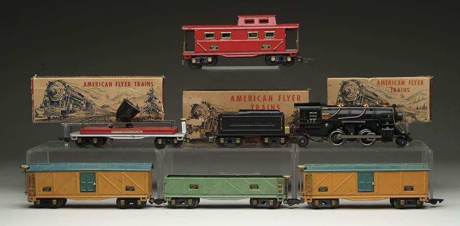 Appraisal: AMERICAN FLYER O GAUGE FREIGHT TRAIN SET locomotive Black with