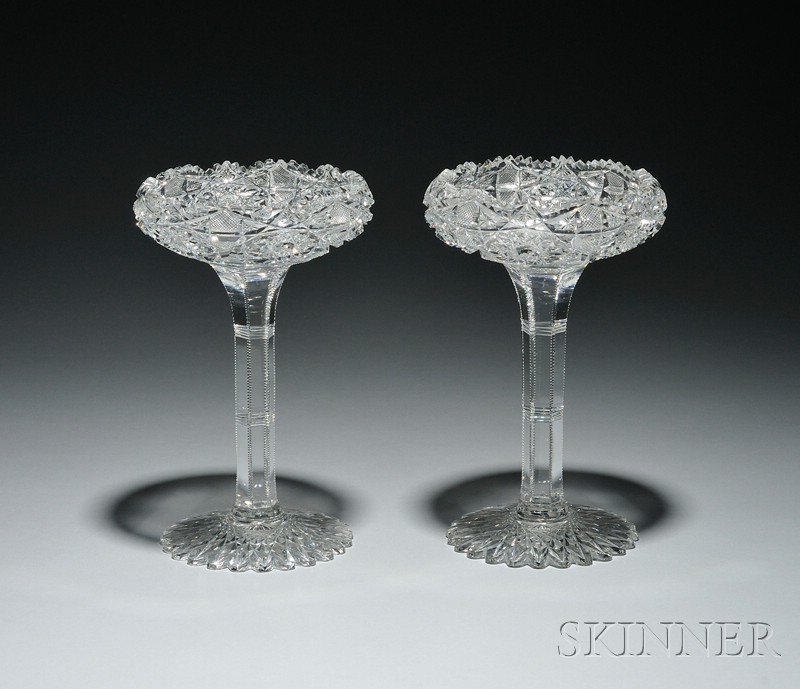 Appraisal: Pair of Colorless Cut Glass Compotes ht in