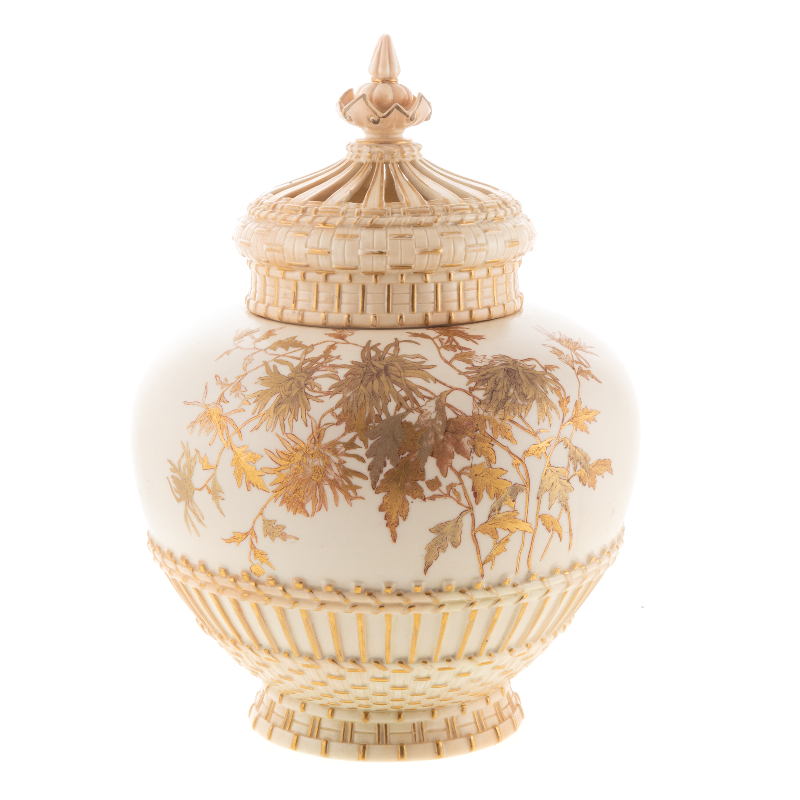 Appraisal: ROYAL WORCESTER CHINA POT-POURI JAR Dated bulbous form with reticulated