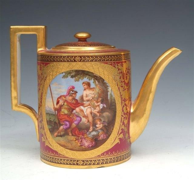 Appraisal: A VIENNA PORCELAIN CYLINDRICAL TEAPOT AND COVER painted with Venus