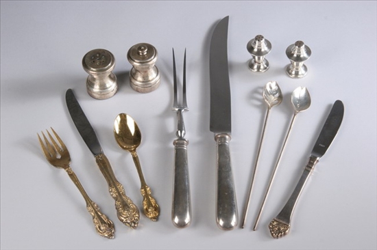 Appraisal: GROUP MISC FLATWARE SALTS AND PEPPERS th century Comprising a