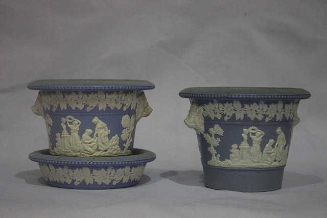 Appraisal: A JASPERWARE SMALL JARDINIERE with band of classical figures on