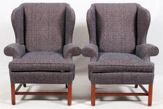 Appraisal: HICKORY CHAIR CO WINGBACK CHAIRS OTTOMAN HICKORY CHAIR CO CHENILLE