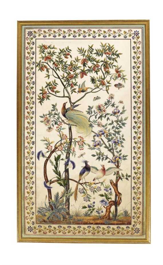 Appraisal: FABRIC PANEL AUX OISEAUX Louis XV Arles th century Polychrome