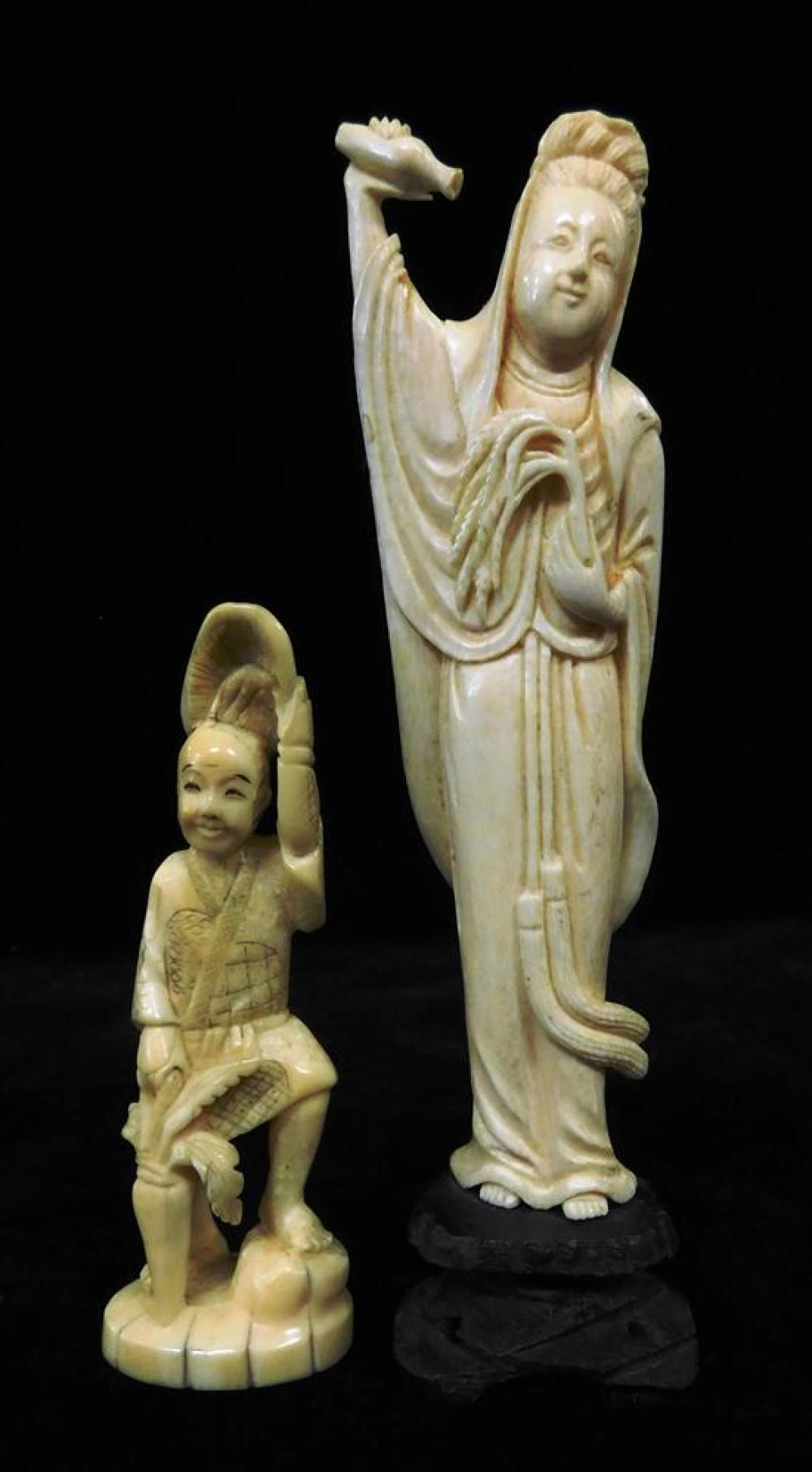 Appraisal: ASIAN Two carved ivory figures th th C one Japanese