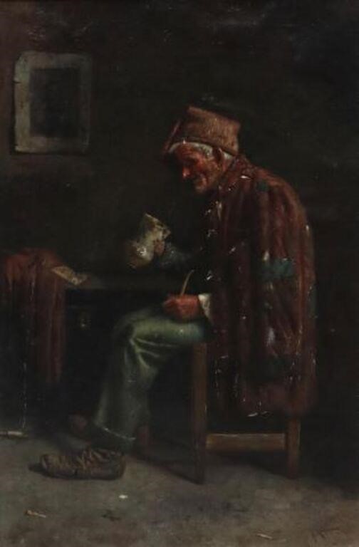 Appraisal: Framed oil on canvas painting Elderly Man with Pipe and