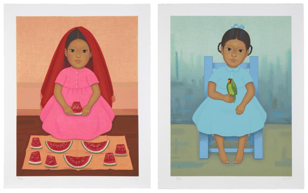 Appraisal: Gustavo Montoya - Mexican Two works Girl with watermelon Color