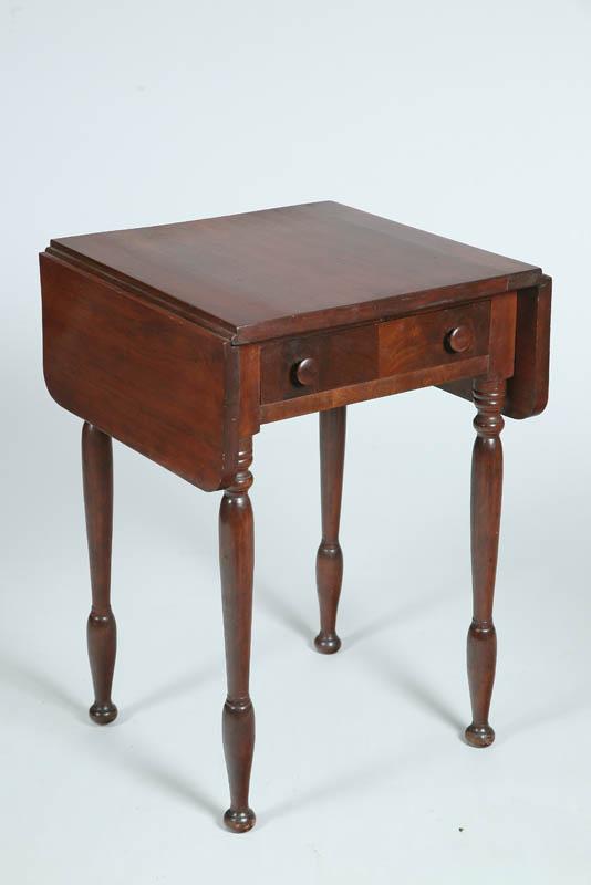 Appraisal: ONE DRAWER DROP LEAF STAND Cherry with D shaped leaves