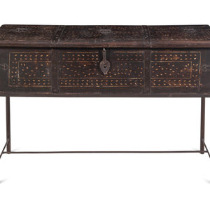 Appraisal: A Syrian Iron Mounted and Bone Inlaid Trunk on a