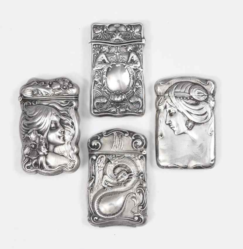 Appraisal: ART NOUVEAU STERLING MATCH SAFES pieces to include Gorham nude