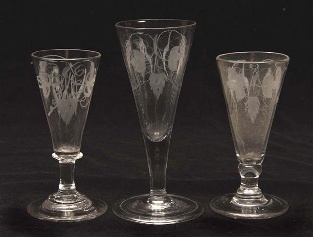 Appraisal: AN ALE DRINKING GLASS with conical shaped etched bowl in