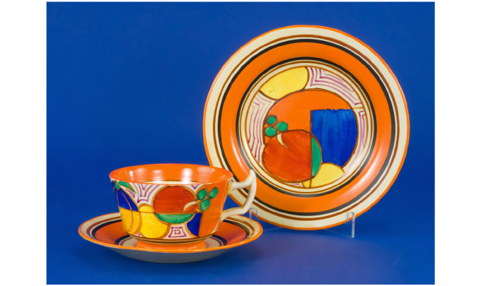 Appraisal: Clarice Cliff Athens Trio Circa Orange melons pattern Fantasque range