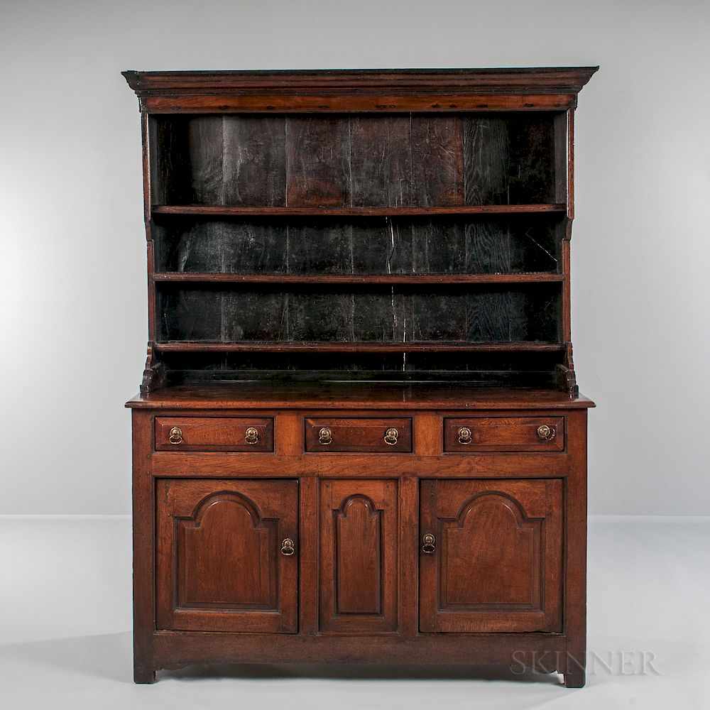 Appraisal: Early Oak Pewter Dresser Early Oak Pewter Dresser England c