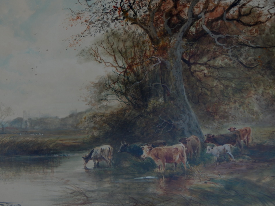 Appraisal: Henry Charles Fox - Cattle by the river watercolour signed