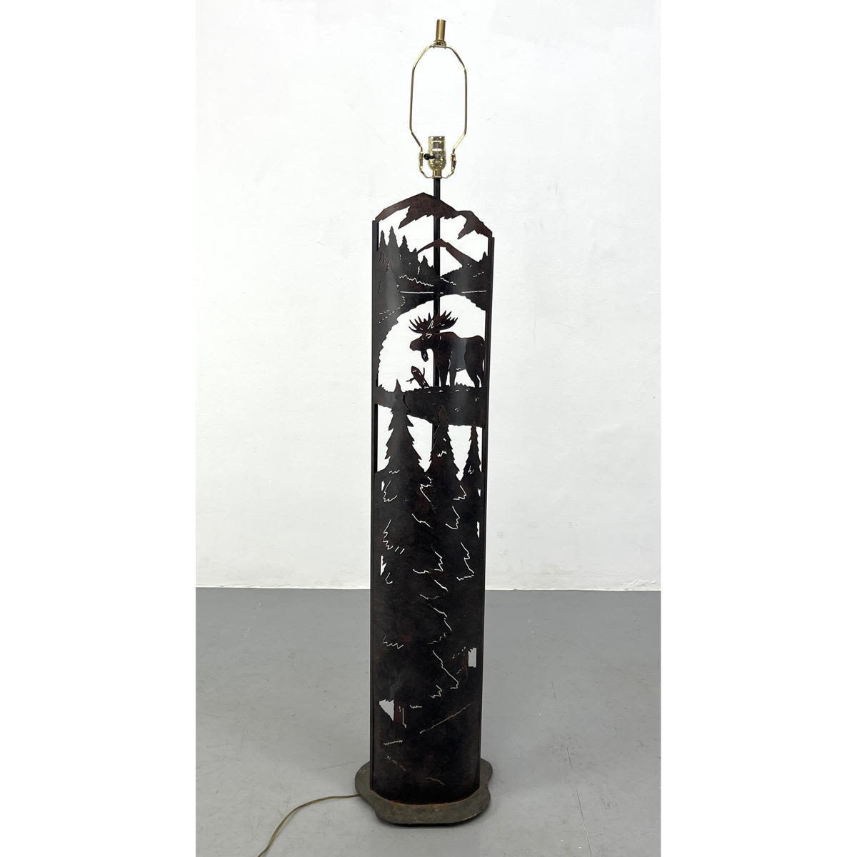 Appraisal: Pierced Metal Hunters Lodge Style Floor Lamp Cut steel Dimensions