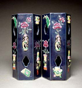 Appraisal: PAIR TONGZHI HAT STANDS Pair unusual and antique Chinese Famille