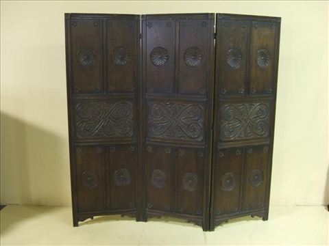 Appraisal: BAROQUE STYLE CARVED OAK THREE PANEL SCREEN Each panel with