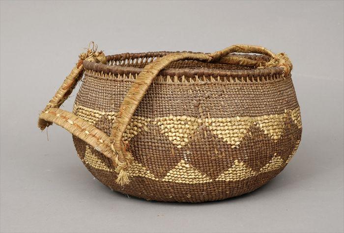 Appraisal: Woven Basket with Sawtooth Bands and Handle in in diam