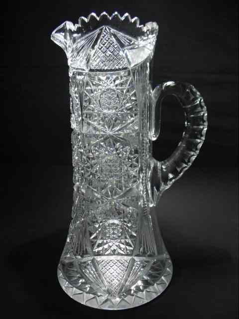 Appraisal: American Brilliant heavy cut crystal pitcher Cut geometric designs to