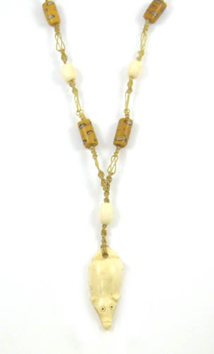 Appraisal: TRIBAL BEADED NECKLACE WITH BONE AND EARTHENWARE BEADS on a