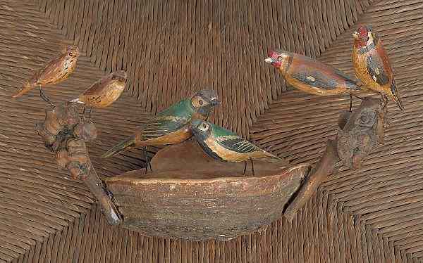 Appraisal: Carved and painted group of six song birds late th