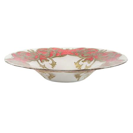 Appraisal: Red Enamel and Gilt Decorated Frosted Glass Center Bowl Estimate