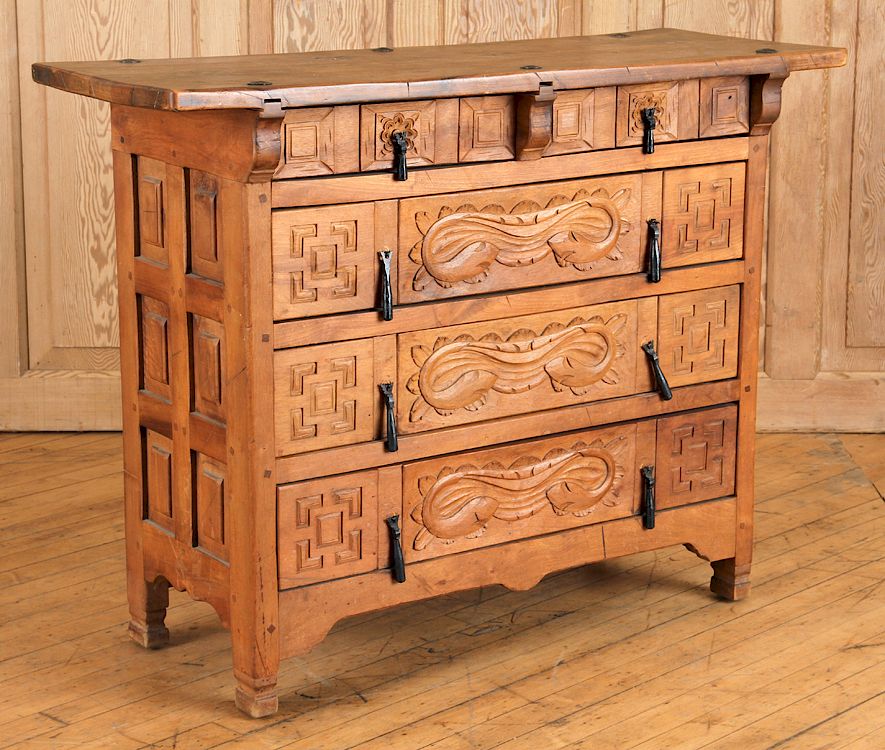 Appraisal: A SPANISH CHEST OF DRAWERS IRON DROP PULLS A Spanish