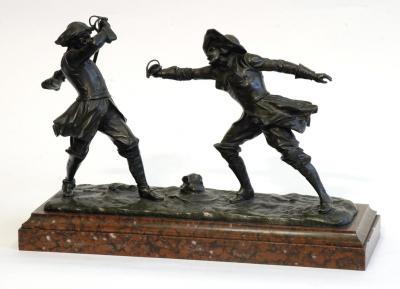 Appraisal: A BRONZE GROUP by Edouard Drouet depicting a sword fight