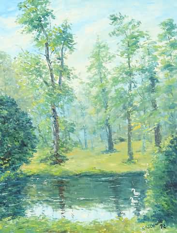 Appraisal: Woodland landscape with water oil on canvas x SLR C