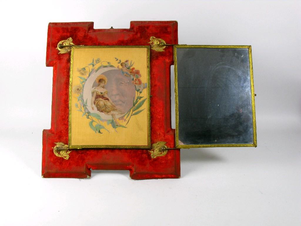 Appraisal: A red velvet covered easel back triptych mirror with gilt