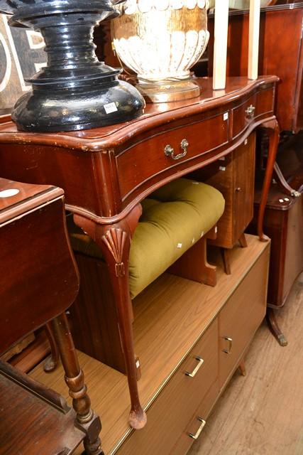 Appraisal: TWO DRAW HALL TABLE CABRIOLE LEGS TWO DRAW HALL TABLE