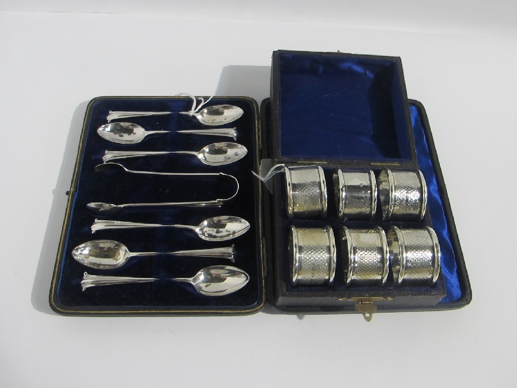 Appraisal: A lot comprising a cased set of six silver napkin