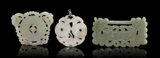 Appraisal: A Group of Three Jade Plaques one of pale celadon