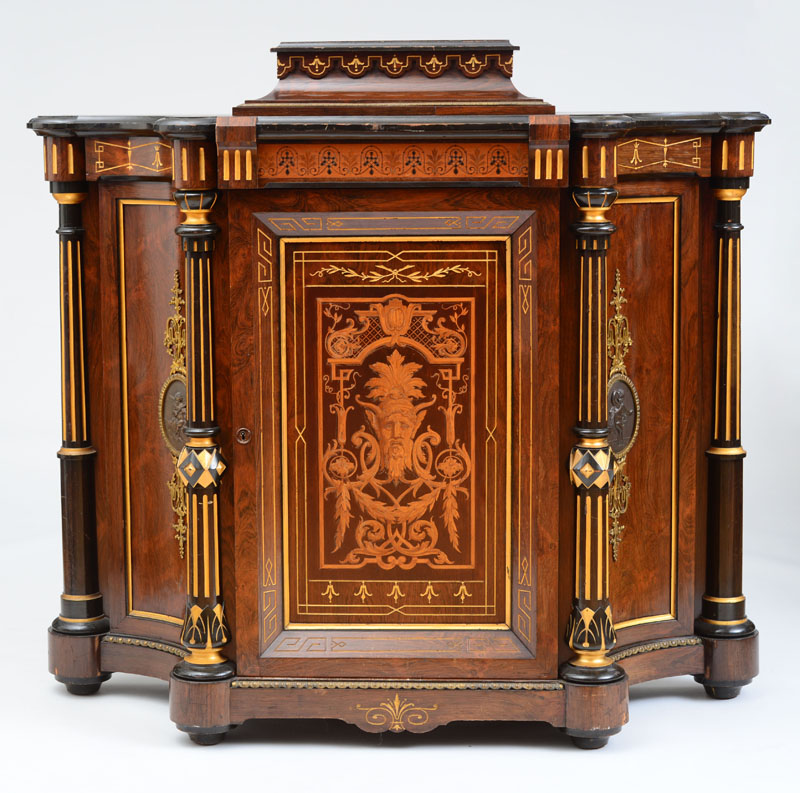 Appraisal: POTTIER AND STYMUS ATTRIBUTION RENAISSANCE REVIVAL ROSEWOOD MARQUETRY AND GILT-INCISED