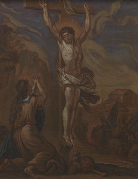 Appraisal: CONTINENTAL SCHOOL TH CENTURY x Crucifixion Oil on canvas written